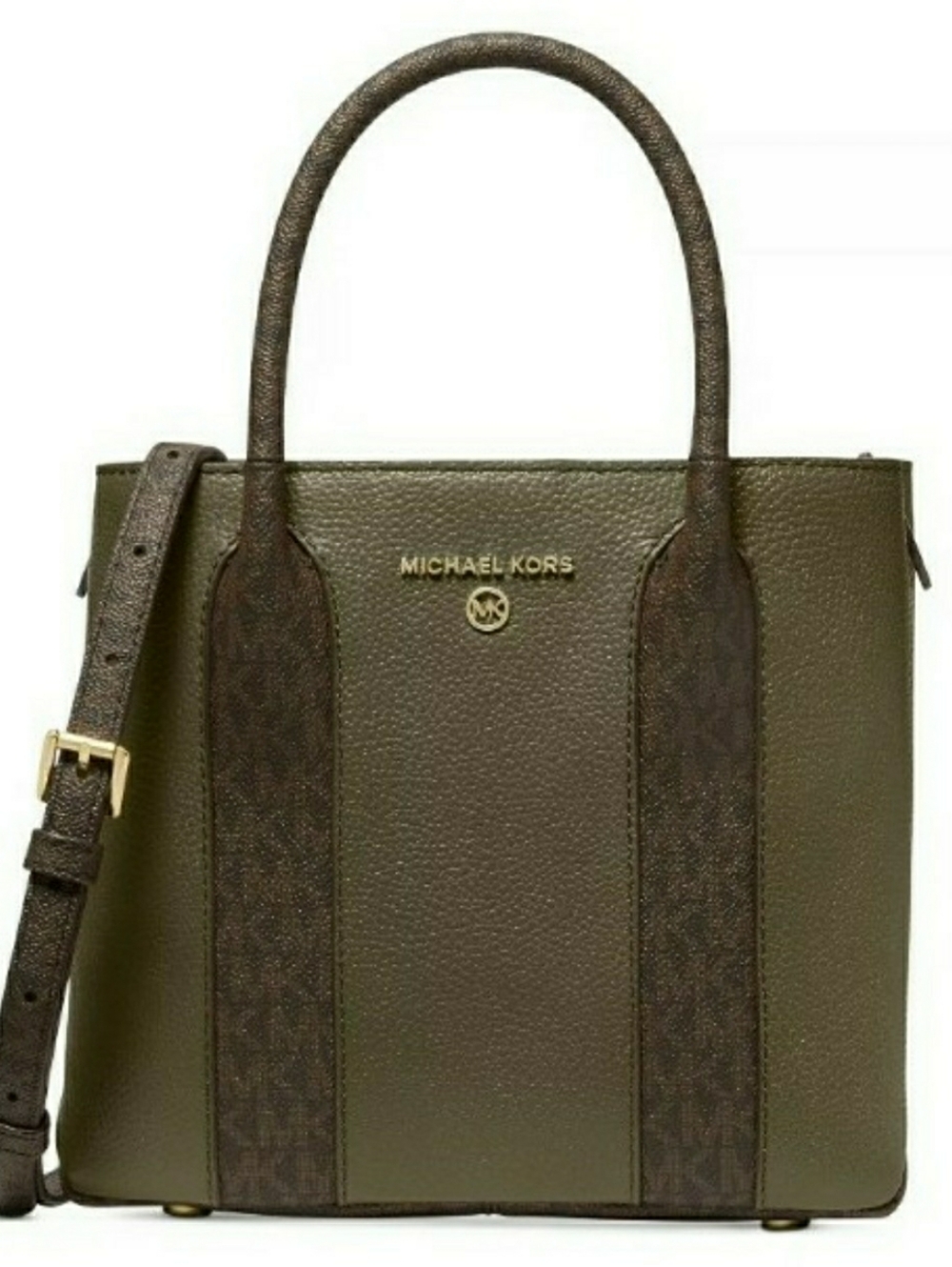 Michael Kors Olive Signature Austin Medium Leather Messenger Crossbody Bag